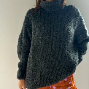 American Vintage grey Boolder brushed ribbed-knit turtleneck sweater, size XS/S